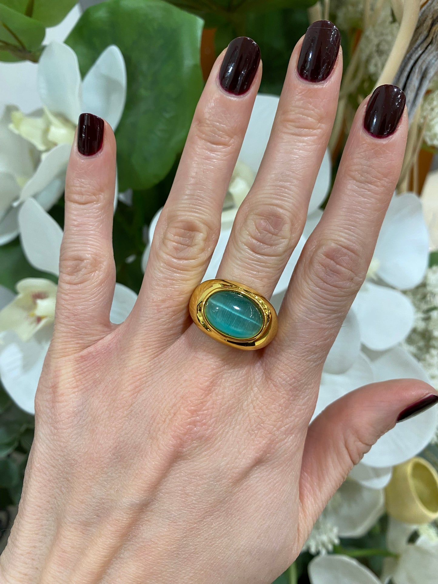 Anello Cabochon Verde Acqua
