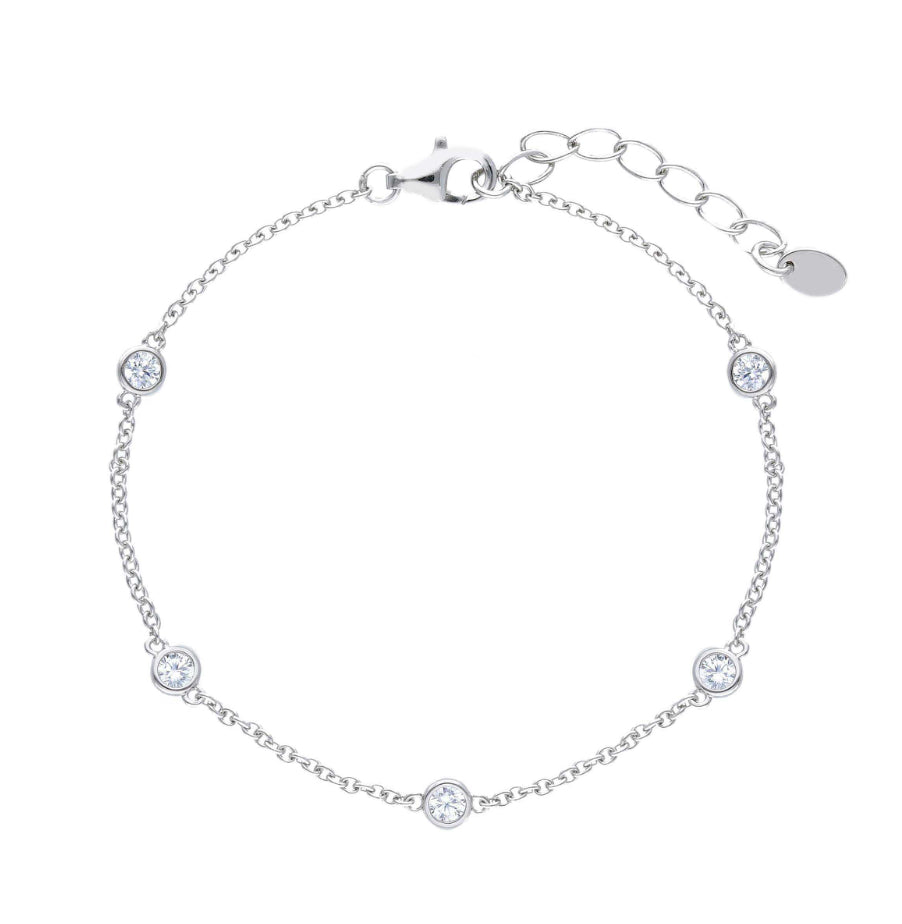 Bracciale LUCE in argento 925, lungo 17 + 3 cm, con catenina sottile e piccoli zirconi bianchi distanziati.