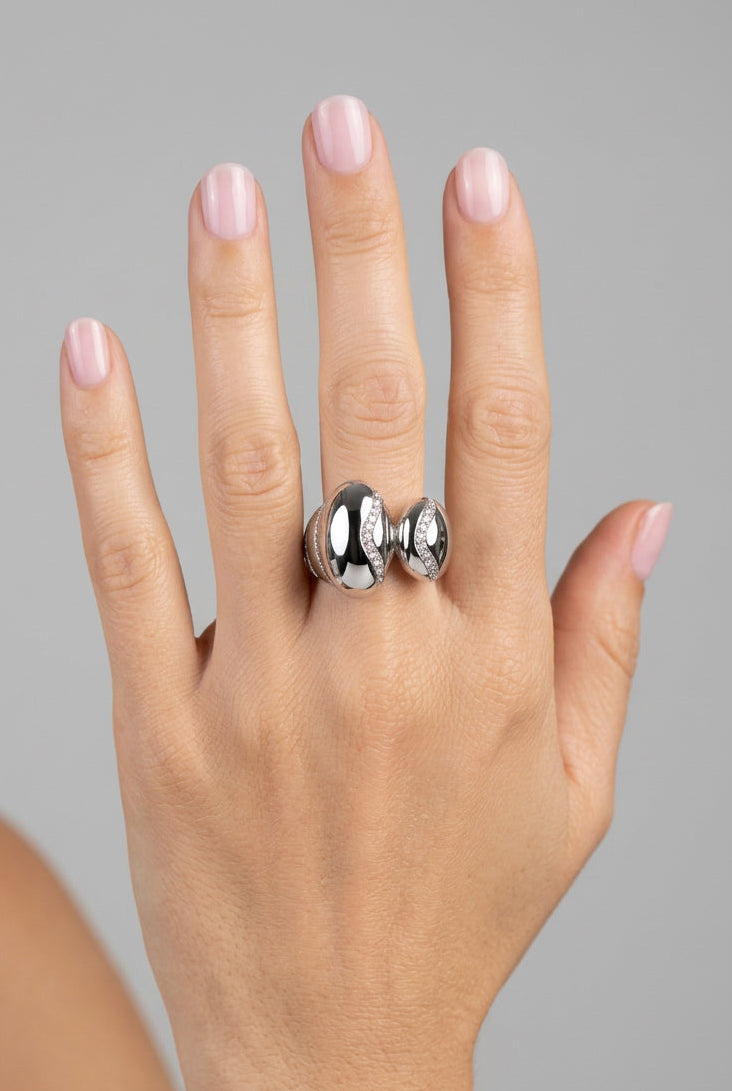 Anello ONDA in Argento con Zirconi Bianchi