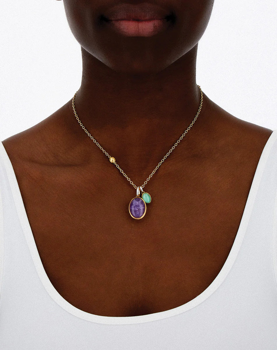 Charm Lattementa "Boules" in oro inciso, diamanti, cristallo di rocca e giadeite (piccolo)