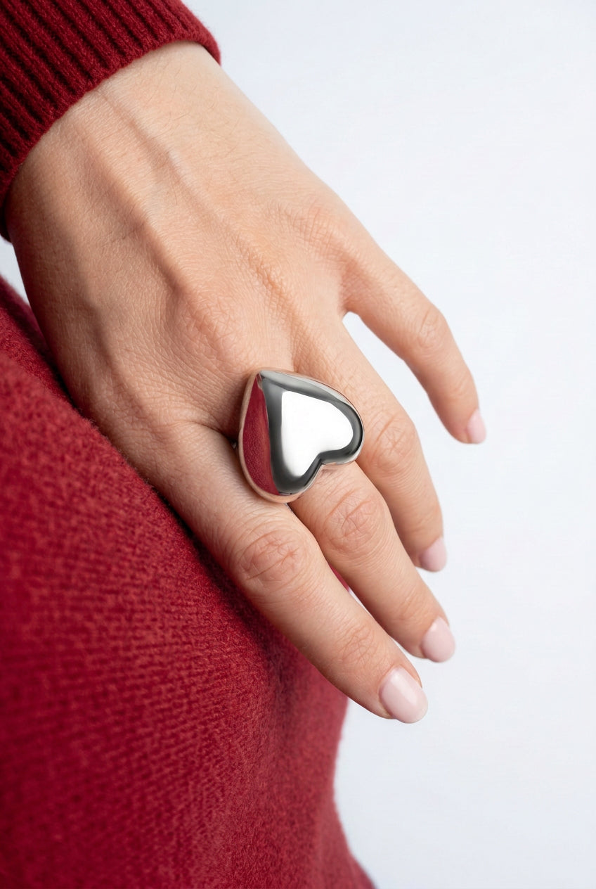 Anello Cuore Bombato in Argento
