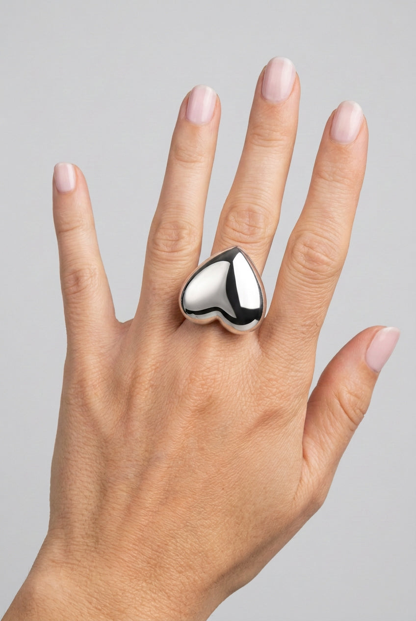 Anello Cuore Bombato in Argento