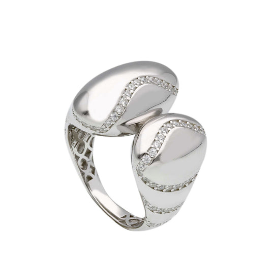 Anello ONDA in Argento con Zirconi Bianchi